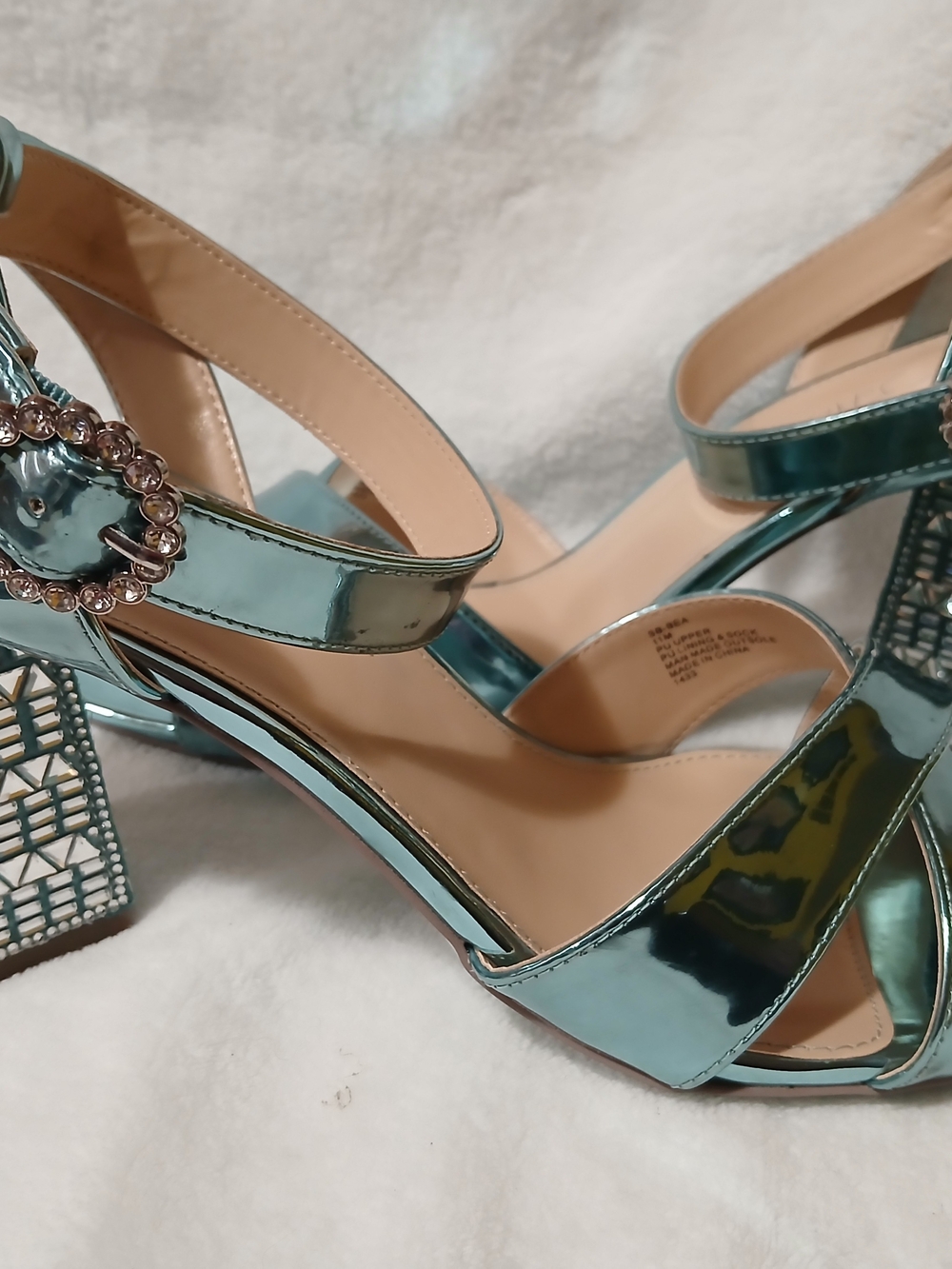 Betsey Johnson Metallic Teal Strappy Block Heel Sandals